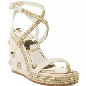 Valentino Roman Rockstud Quilted Espadrille Wedge Sandals sz 39 Euro